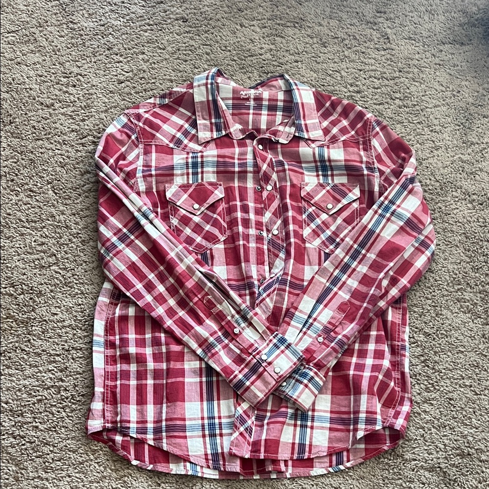 Arizona Jean Company Red and White Plaid Shirt